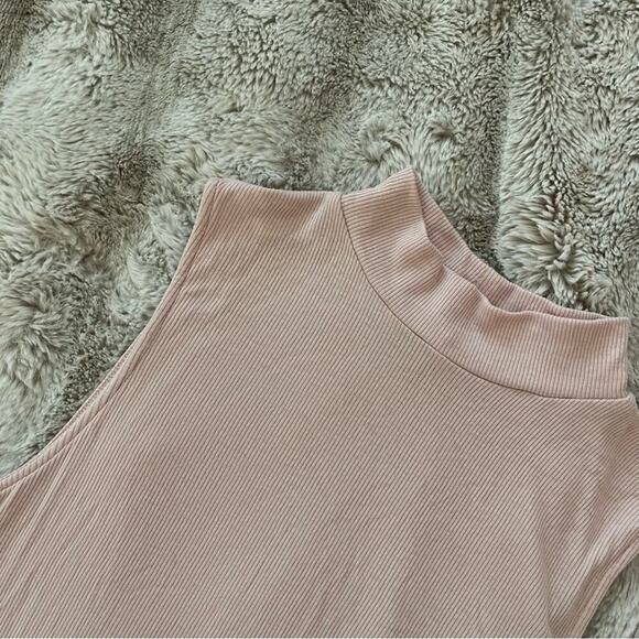 New Express One Eleven Light Pink Ribbed Mock Neck Bodysuit - Picture 2 of 6